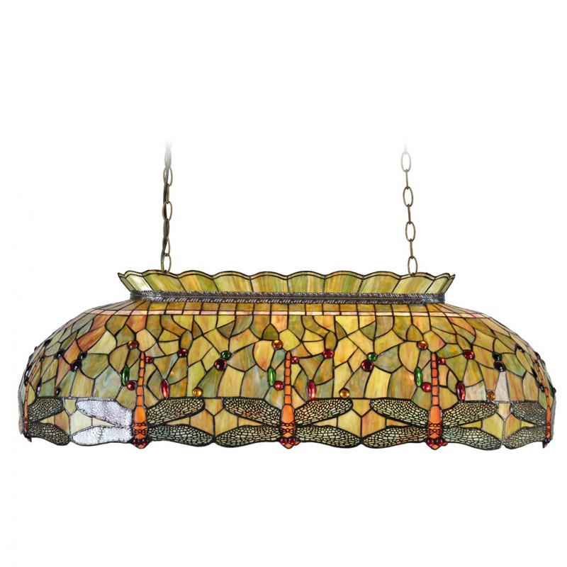 5LL-5272 Lampes à suspension Tiffany 100x47x156 cm Vert Verre Libellule Rectangle Lampe de table à manger