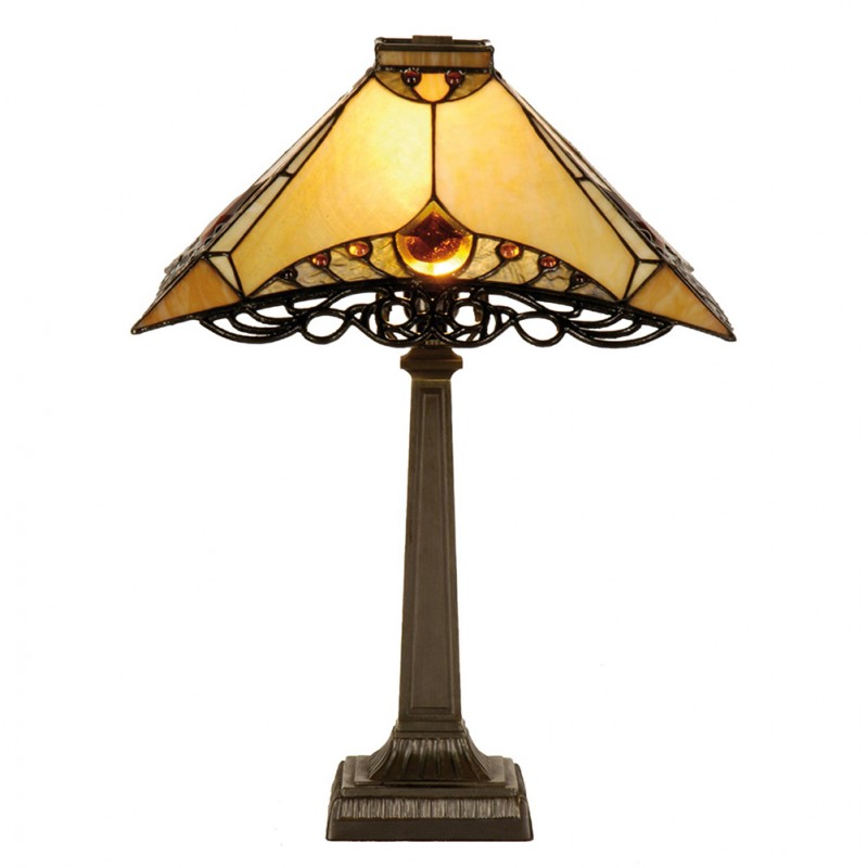 5LL-5313 Lampe de table Tiffany 36x36x50 cm  Marron Beige Verre Triangle Lampe de bureau Tiffany
