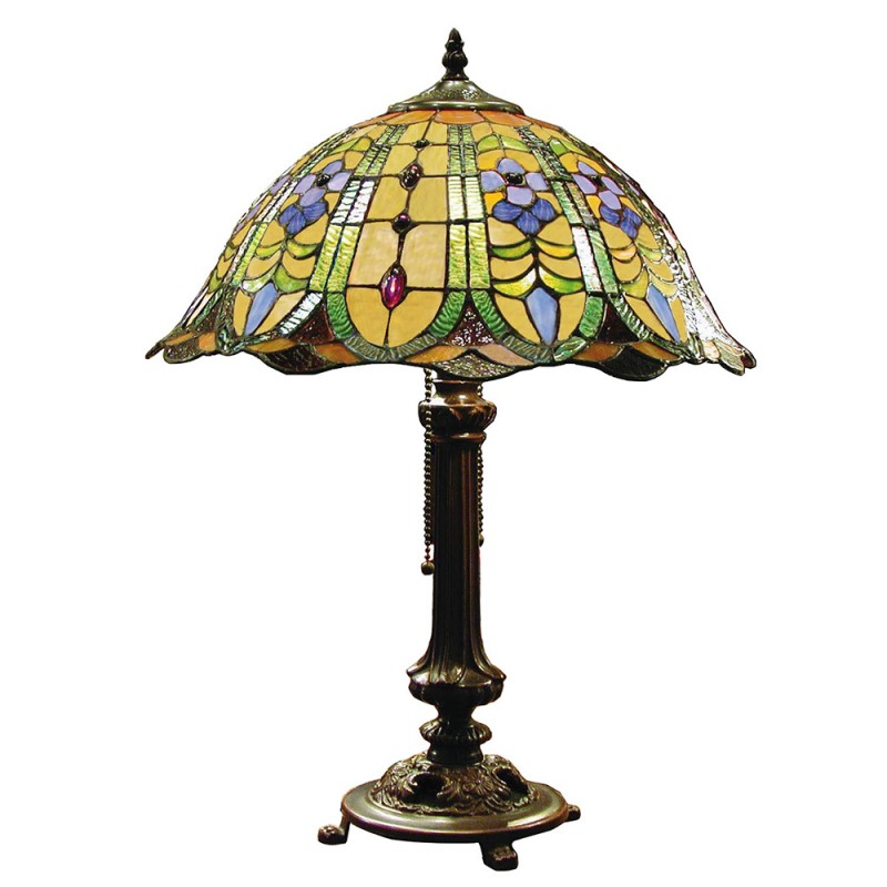 5LL-5317 Lampe de table Tiffany Ø 40x53 cm  Vert Verre Fleurs Triangle Lampe de bureau Tiffany