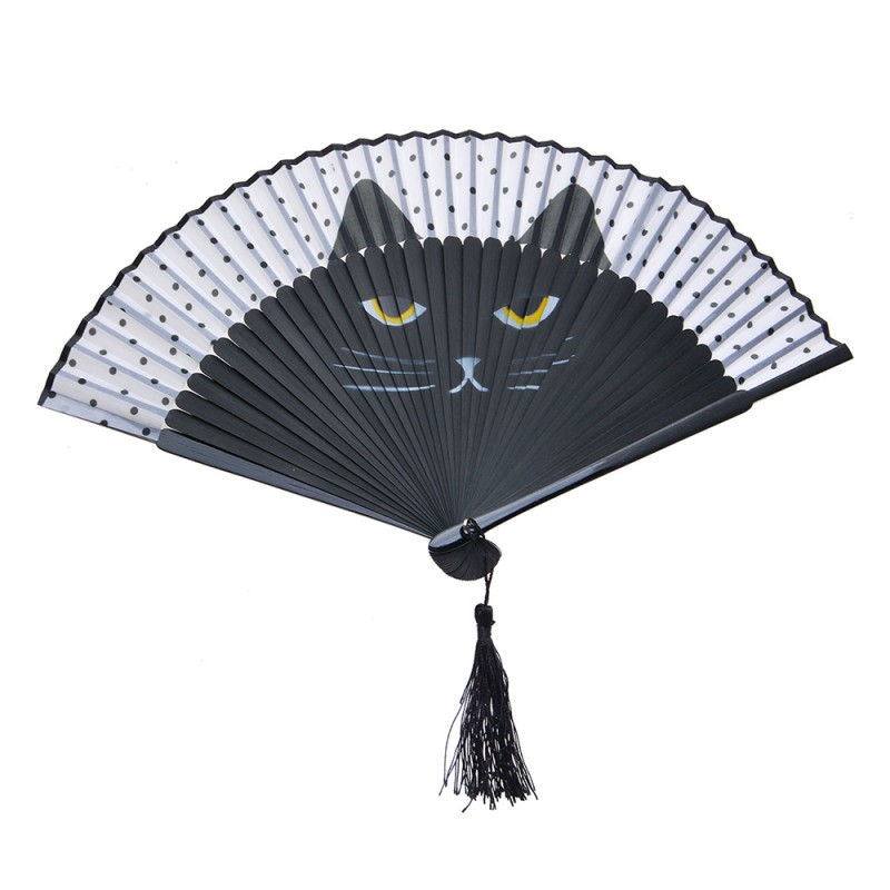 MLHF0012Z Hand Fan 20 cm Black Paper straw Cat Spanish Fan