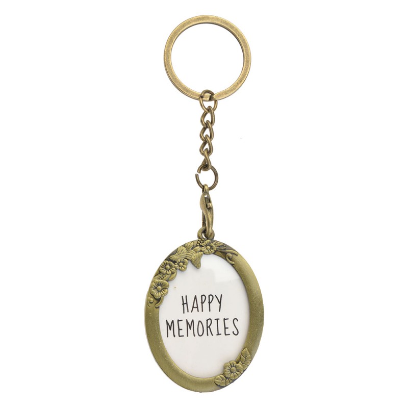 MLKCF0004GO Keychain with Photo Gold colored Metal Flowers Oval Acrylic Keychain
