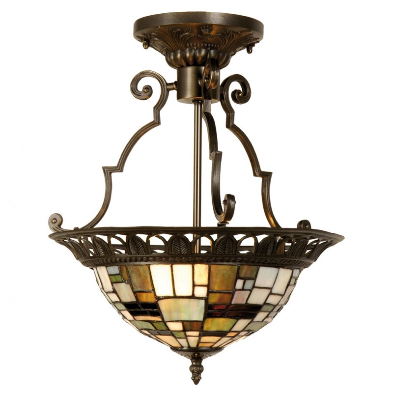 5LL-5328 Ceiling Lamp Tiffany Ø 37x41 cm  Brown Beige Metal Glass Triangle Ceiling Light
