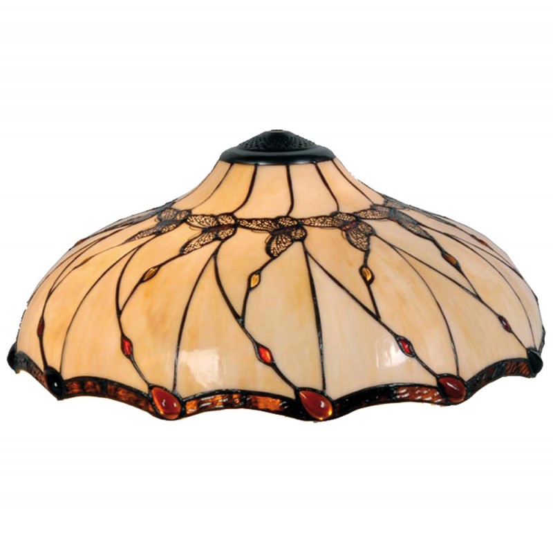 5LL-5345 Lampshade Tiffany Ø 51x21 cm Beige Brown Glass Butterfly Round Glass lampshade