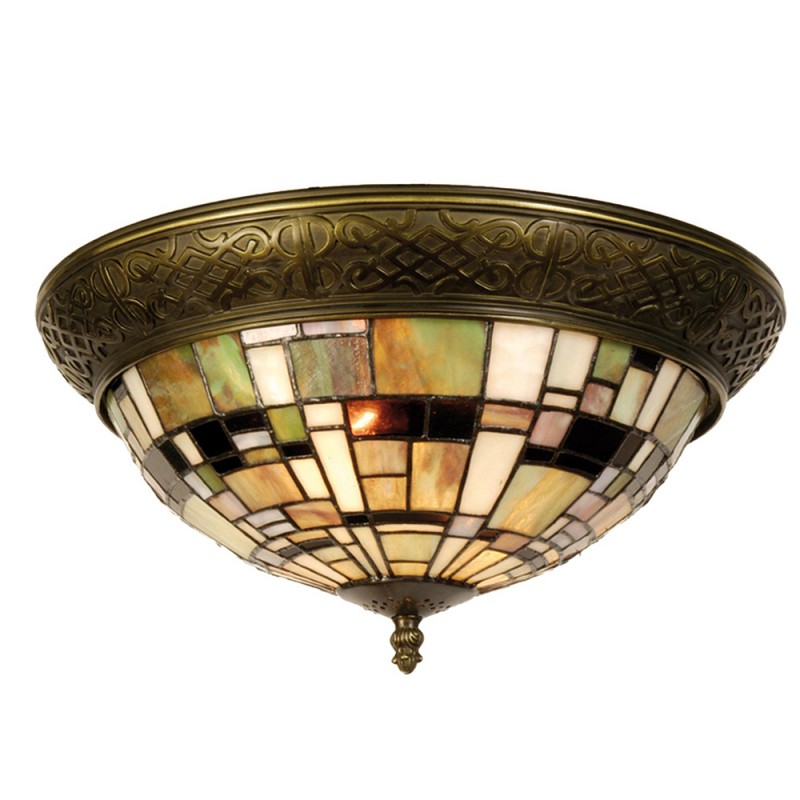 5LL-5348 Ceiling Lamp Tiffany Ø 38x19 cm  Green Brown Plastic Glass Triangle Ceiling Light