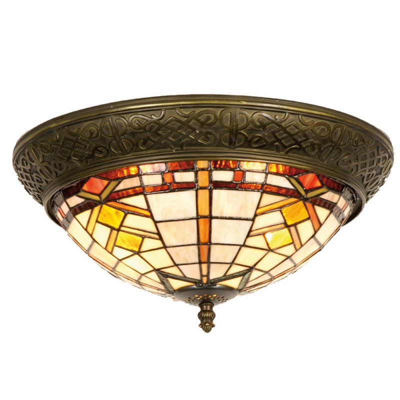 5LL-5349 Ceiling Lamp Tiffany Ø 38x19 cm  Brown Beige Glass Triangle Ceiling Light