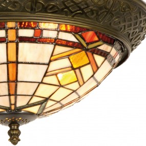 25LL-5349 Ceiling Lamp Tiffany Ø 38x19 cm  Brown Beige Glass Triangle Ceiling Light
