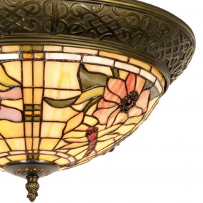 25LL-5350 Lampada da soffitto Tiffany Ø 38x19 cm  Beige Rosa  Vetro Fiori  Triangolo Plafoniera