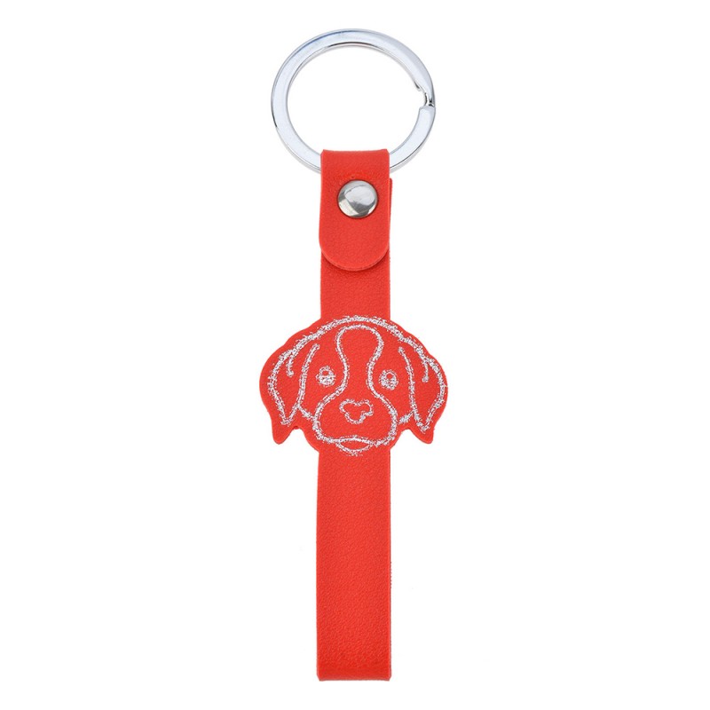 MLKCH0338R Keychain Red Artificial Leather Metal Dog Keychain with Cord