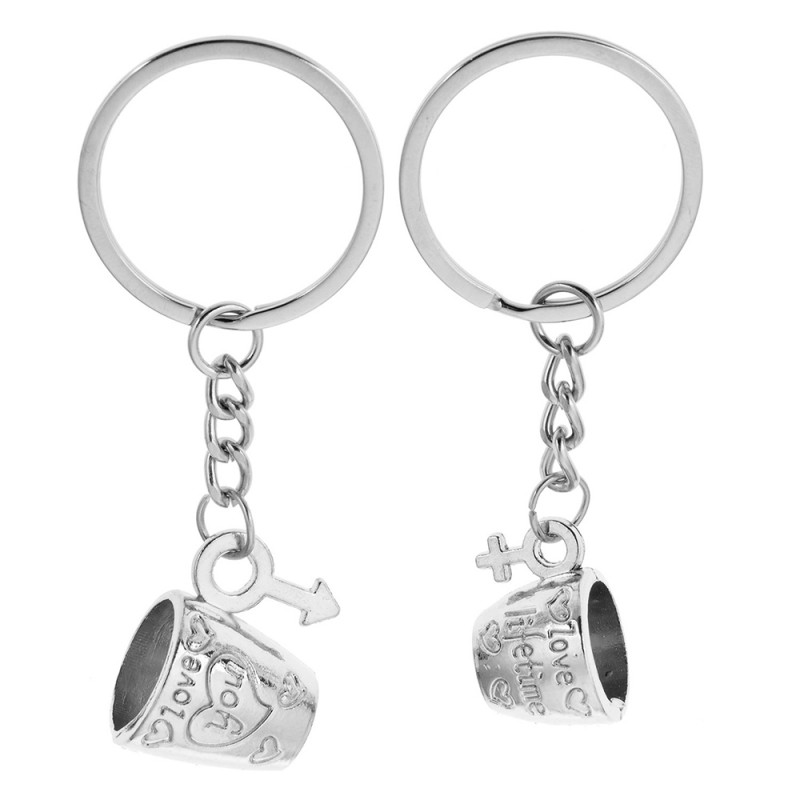 MLKCH0339 Keychain Silver colored Metal Cups Keychain with Cord