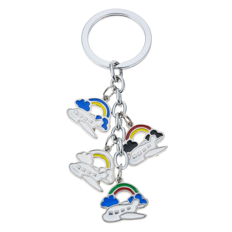 MLKCH0368 Keychain Silver colored Metal Airplanes Keychain with Cord