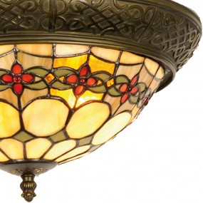 25LL-5355 Ceiling Lamp Tiffany Ø 38x19 cm  Beige Red Glass Rose Triangle Ceiling Light