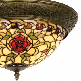 25LL-5356 Ceiling Lamp Tiffany Ø 38x19 cm  Red Green Glass Rose Triangle Ceiling Light