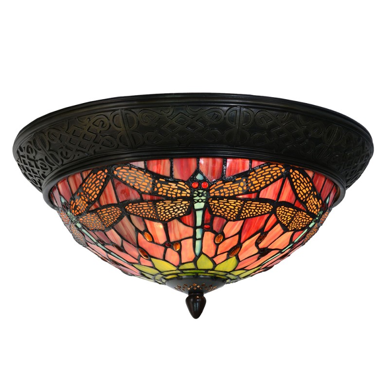 5LL-5360 Ceiling Lamp Tiffany Ø 38x19 cm  Red Green Glass Dragonfly Triangle Ceiling Light