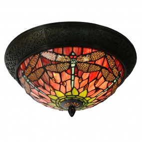 25LL-5360 Ceiling Lamp Tiffany Ø 38x19 cm  Red Green Glass Dragonfly Triangle Ceiling Light
