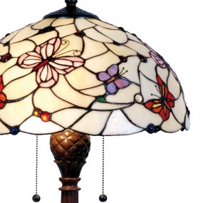 25LL-5365 Lampe de table Tiffany Ø 41x60 cm  Beige Violet Verre Papillon Demi-cercle Lampe de bureau Tiffany
