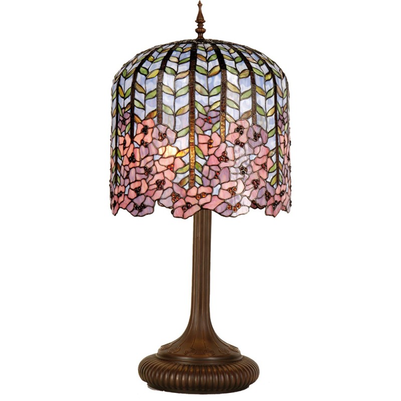 5LL-5375 Table Lamp Tiffany Ø 40x84 cm Blue Pink Glass Flowers Rectangle Desk Lamp Tiffany