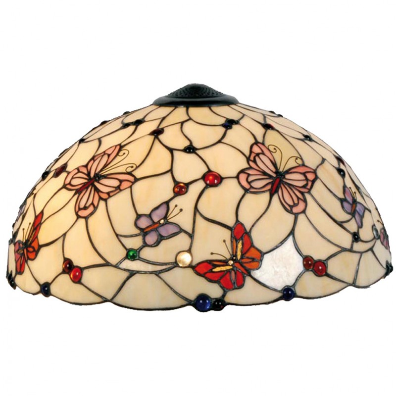 5LL-5382 Lampshade Tiffany Ø 48 cm Beige Pink Glass Butterfly Semicircle Glass lampshade