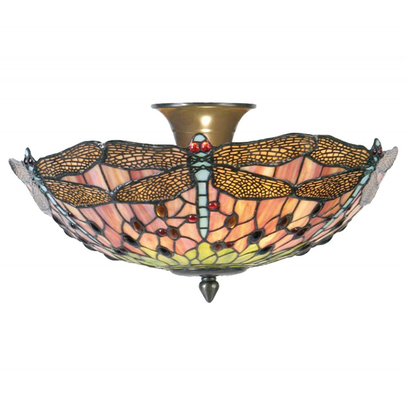 5LL-5415 Ceiling Lamp Tiffany Ø 40x23 cm  Pink Metal Glass Dragonfly Semicircle Ceiling Light
