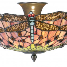 25LL-5415 Ceiling Lamp Tiffany Ø 40x23 cm  Pink Metal Glass Dragonfly Semicircle Ceiling Light