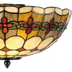 25LL-5416 Ceiling Lamp Tiffany Ø 40x24 cm  Beige Red Metal Glass Rose Semicircle Ceiling Light