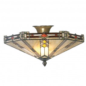 25LL-5420 Lampada da soffitto Tiffany Ø 40x23 cm  Beige Marrone  Metallo Vetro Plafoniera
