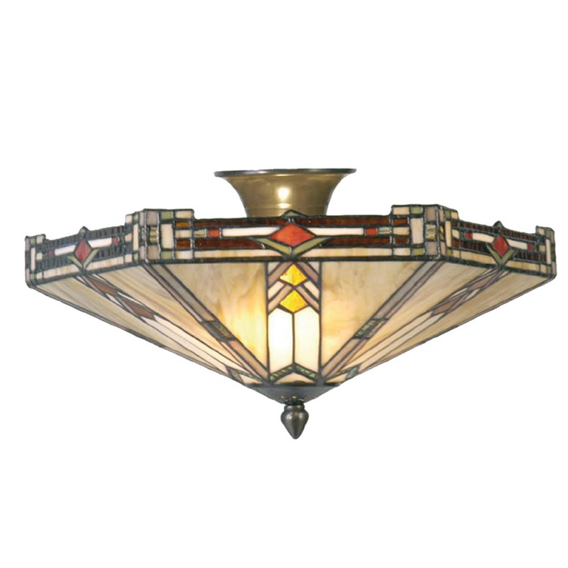 5LL-5420 Ceiling Lamp Tiffany Ø 40x23 cm  Beige Brown Metal Glass Ceiling Light