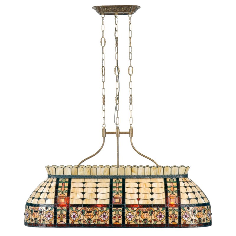 5LL-5440 Lampes à suspension Tiffany 115x34x141 cm Beige Vert Métal Verre Fleurs Rectangle Lampe de table à manger