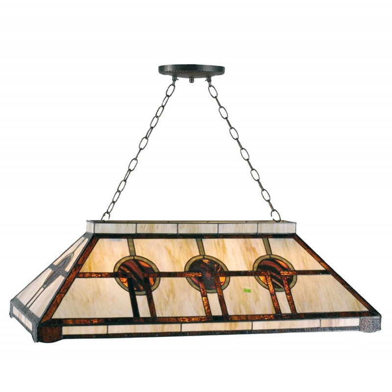 5LL-5473 Lampes à suspension Tiffany 92x47x126 cm  Beige Marron Métal Verre Rectangle Lampe de table à manger