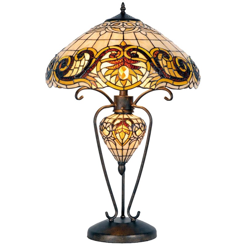 5LL-5475 Lampe de table Tiffany Ø 46x76 cm Jaune Verre Triangle Lampe de bureau Tiffany