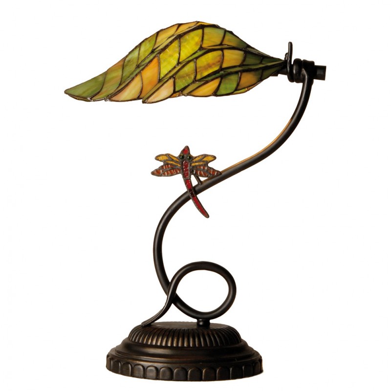5LL-5507 Table Lamp Tiffany Ø 34x45 cm Green Brown Glass Dragonfly Desk Lamp Tiffany
