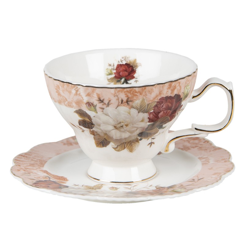 6CE1344 Cup and Saucer 200 ml White Porcelain Flowers Round Tableware