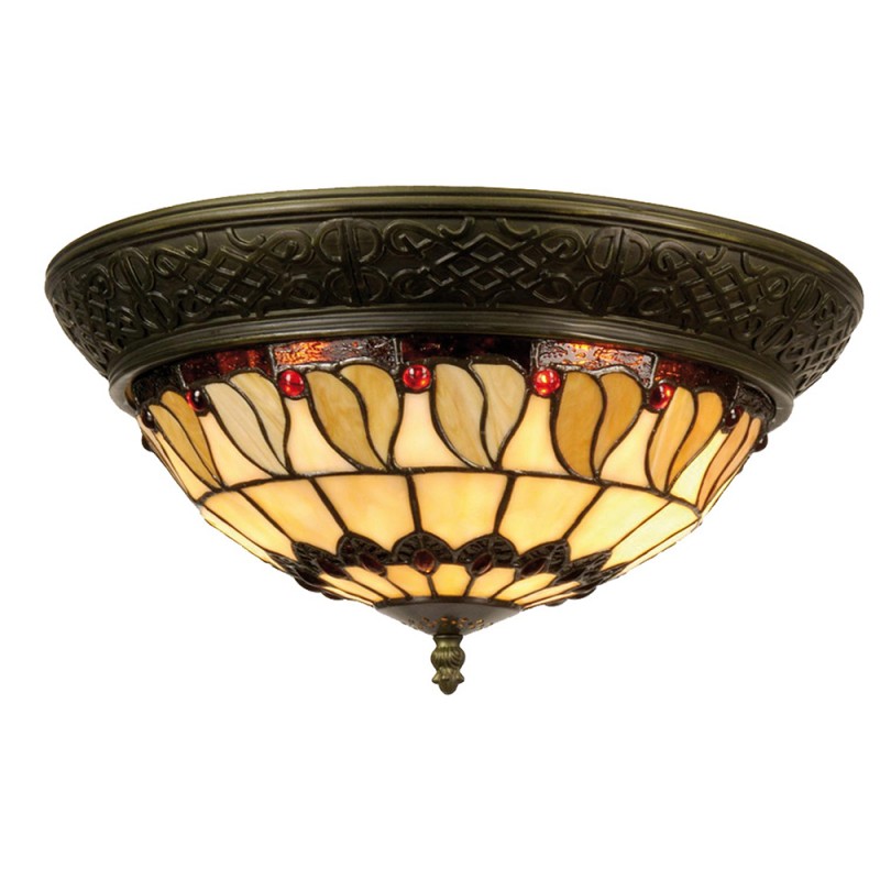 5LL-5547 Ceiling Lamp Tiffany Ø 38x19 cm  Beige Brown Glass Triangle Ceiling Light