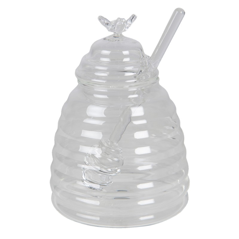 6GL3466 Honey Pot with Spoon 450 ml Glass Bee Storage Jar Lid