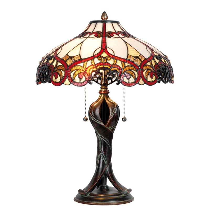 5LL-5583 Table Lamp Tiffany Ø 41x56 cm  Beige Red Glass Triangle Desk Lamp Tiffany