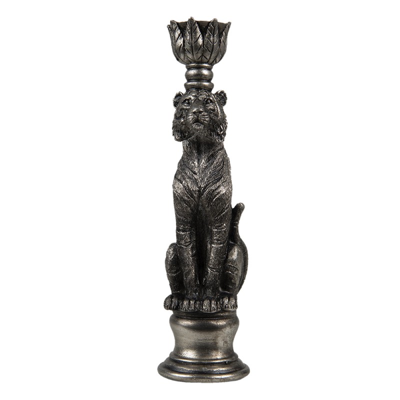 6PR4767 Candle holder Tiger 8x7x25 cm Silver colored Plastic Candle Holder