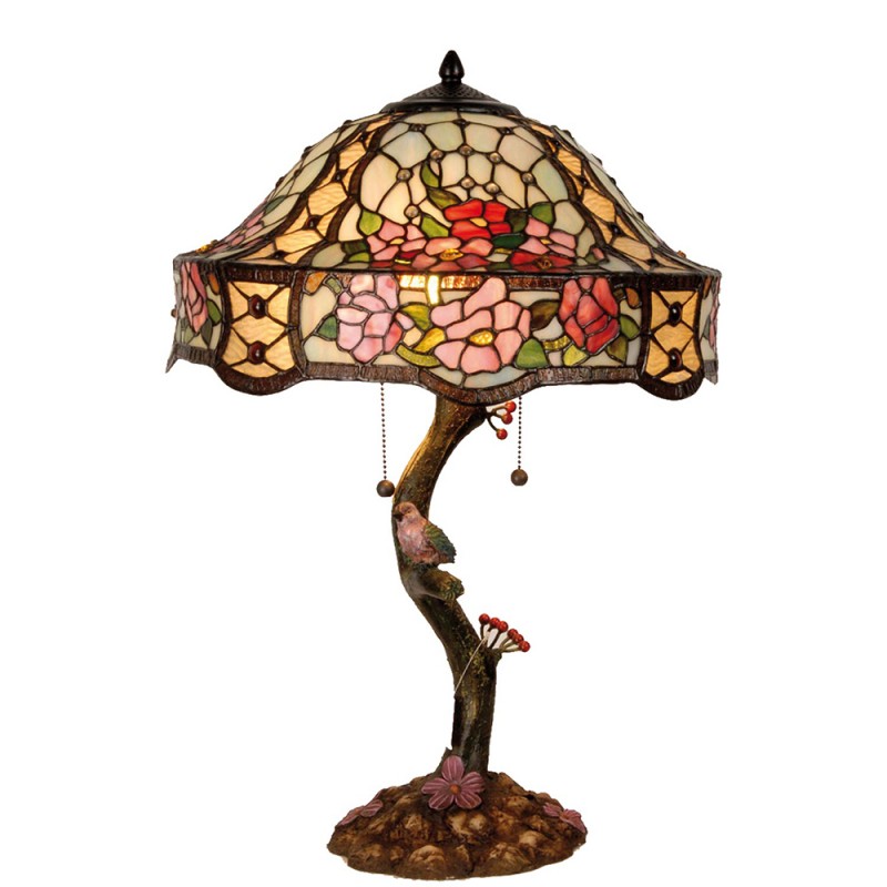 5LL-5631 Lampe de table Tiffany Ø 45x62 cm  Vert Rose Verre Fleurs Lampe de bureau Tiffany