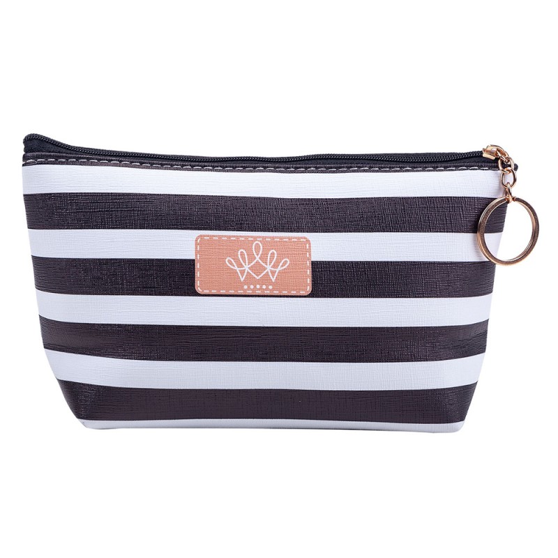 MLTT0047 Ladies' Toiletry Bag 21x12 cm Black Polyester Stripes Rectangle