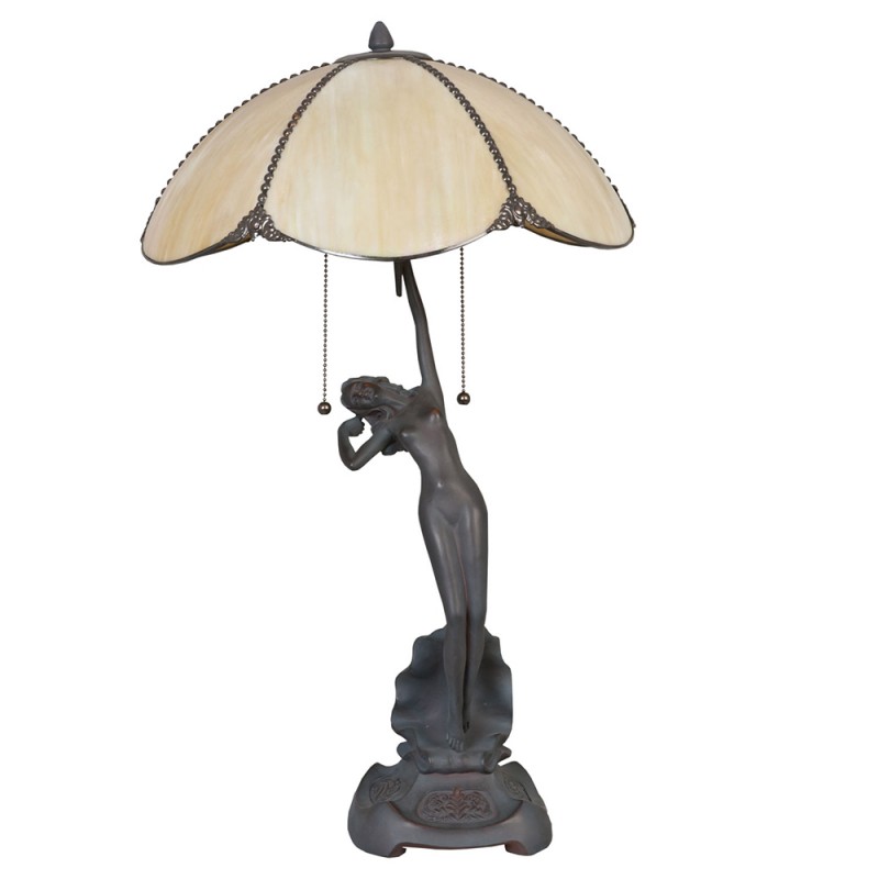 5LL-5719 Lampada da tavolo Tiffany Ø 41x70 cm  Beige Marrone  Vetro Lampada da scrivania Tiffany