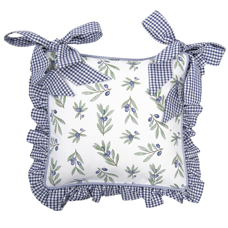 OLG25BL Chair Cushion Cover 40x40 cm White Blue Cotton Olive Branches Square Decorative Cushion