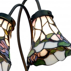 25LL-5748 Tiffany Tafellamp  34x28x47 cm  Wit Bruin Glas Bloemen Tiffany Bureaulamp