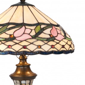 25LL-5774 Lampada da tavolo Tiffany Ø 40x60 cm  Beige Rosa  Vetro Fiore Lampada da scrivania Tiffany