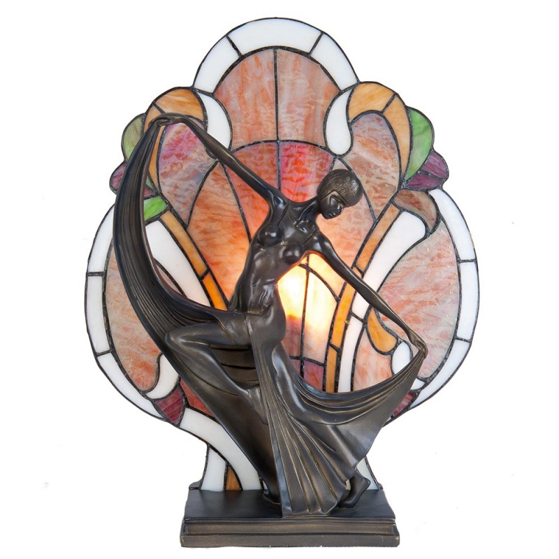 5LL-5783 Table Lamp Tiffany 35x15x44 cm  Brown Red Glass Tiffany Lamps