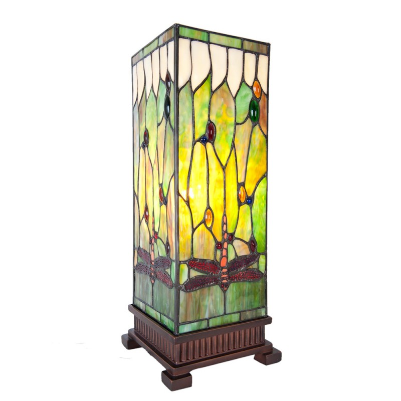 5LL-5847 Table Lamp Tiffany 18x18x45 cm Green Brown Glass Dragonfly Square Desk Lamp Tiffany