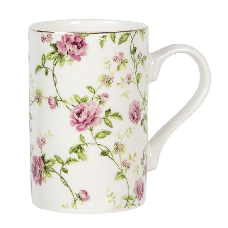 ROMU Mug 300 ml Blanc Rose Porcelaine Fleurs Rond Tasse à thé