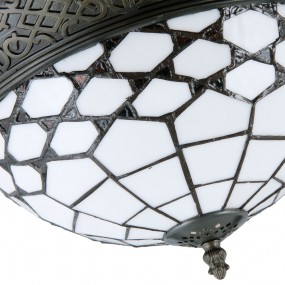 25LL-5891 Lampada da soffitto Tiffany Ø 38x19 cm  Bianco Marrone  Vetro Semicerchio Plafoniera
