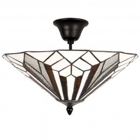 25LL-5896 Ceiling Lamp Tiffany Ø 40x28 cm  White Brown Metal Glass Triangle Ceiling Light
