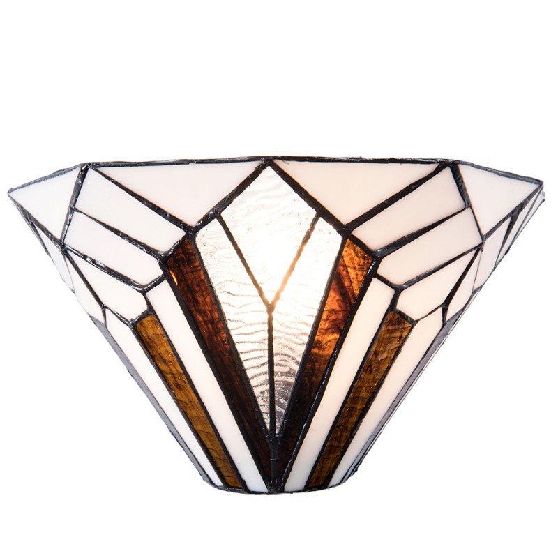 5LL-5898 Wandlamp Tiffany  31x16x16 cm  Wit Bruin Metaal Glas Driehoek Muurlamp