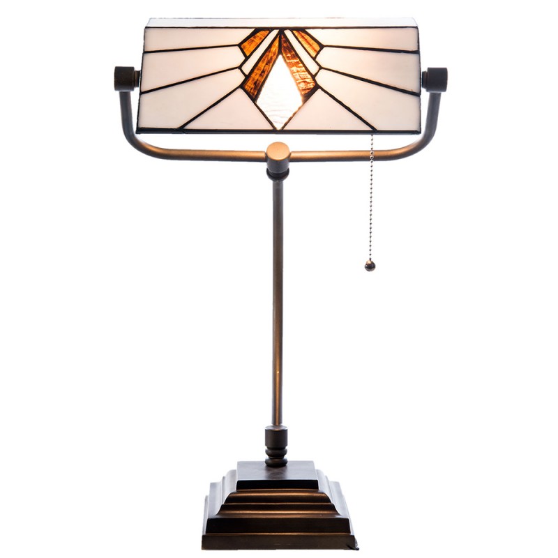 5LL-5900 Lampada da tavolo Tiffany 32x27x51 cm  Bianco Marrone  Vetro Lampada da scrivania Tiffany