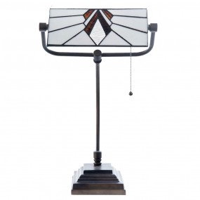 25LL-5900 Lampada da tavolo Tiffany 32x27x51 cm  Bianco Marrone  Vetro Lampada da scrivania Tiffany