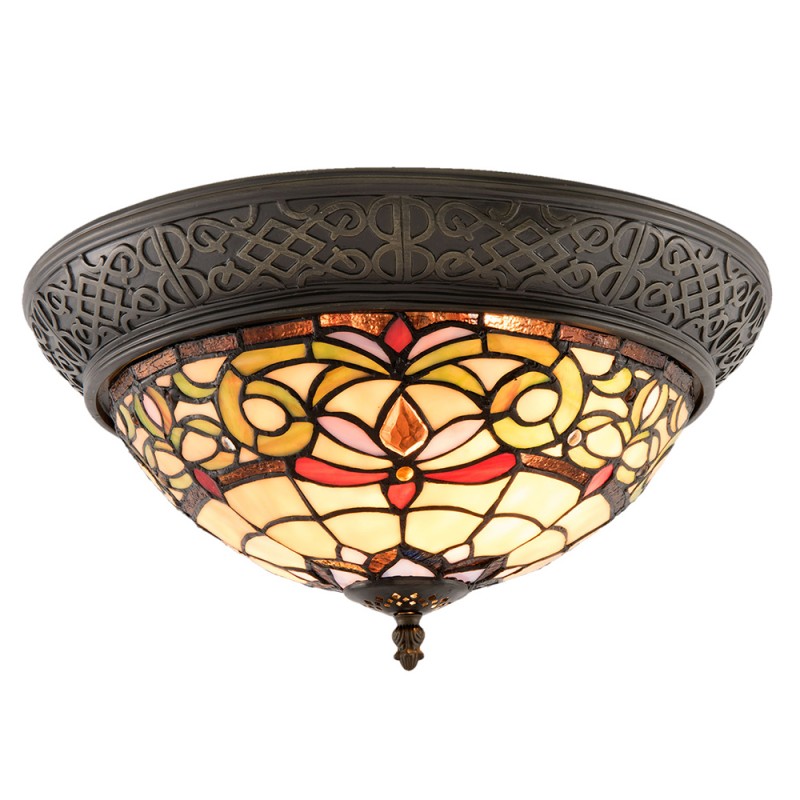5LL-5909 Ceiling Lamp Tiffany Ø 38x20 cm  Yellow Glass Semicircle Ceiling Light